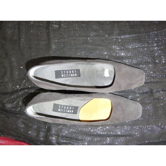 Stewart Weitzman Gunmetal Grey Italian Suede Leather square toed heels pumps 7 - Picture 3 of 10